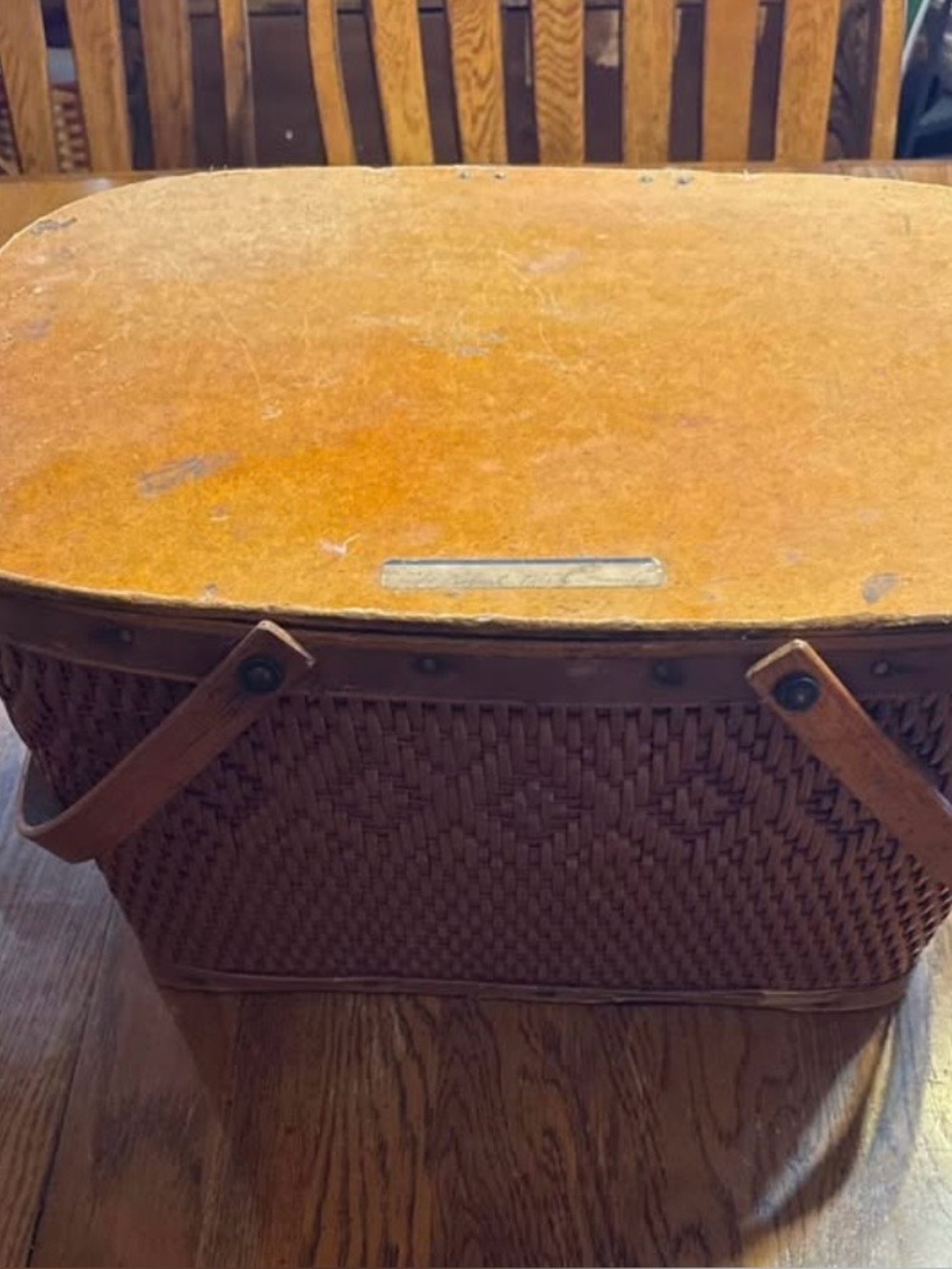 Woven Picnic Basket with Leather Handles - Brown and Tan